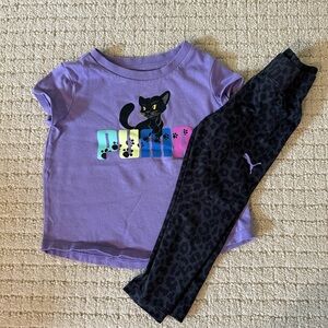 Purple Puma Kids T-Shirt and Black Leggings Set